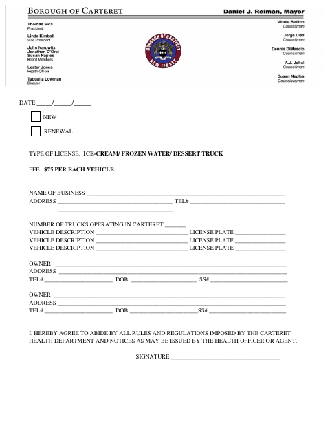 First page of the Ice Cream Truck License