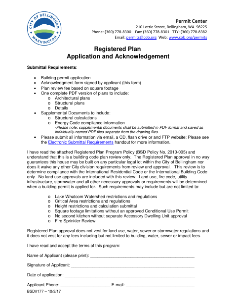 First page of the Registered Plan Application and Acknowledgement