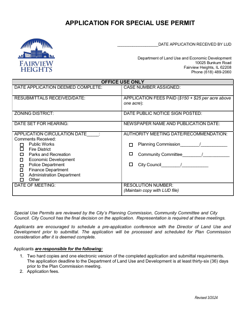 First page of the Application for Special Use Permit