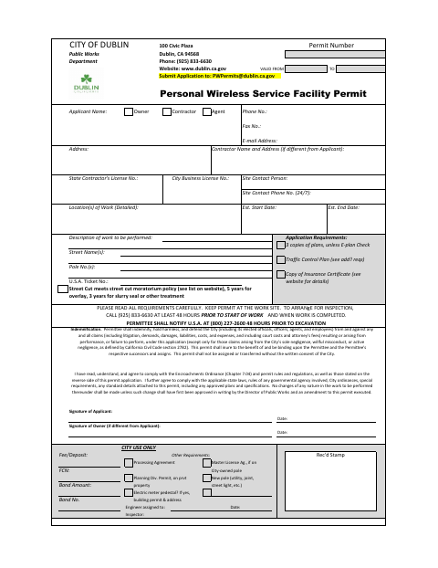 First page of the Personal Wireless Service Facility Permit