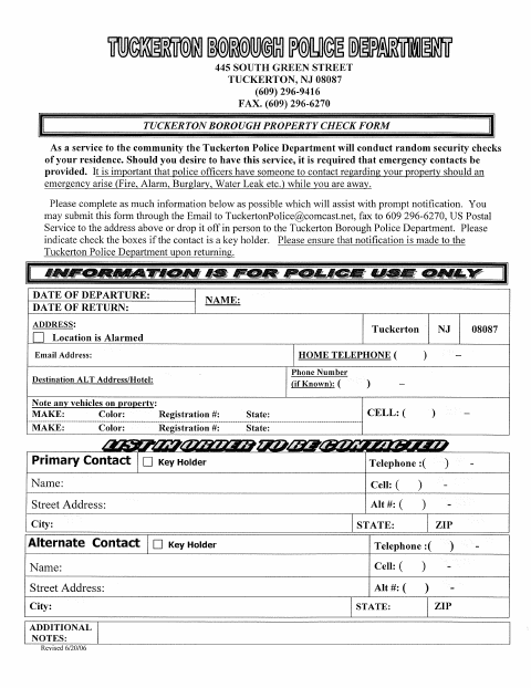 First page of the Property Check Form