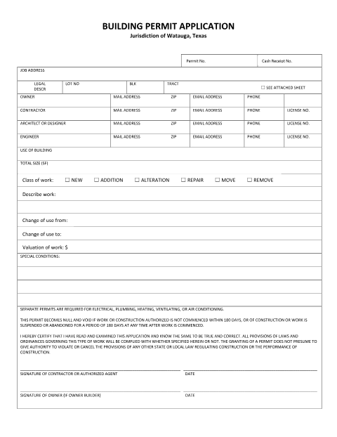 First page of the Building Permit Application