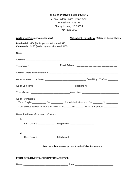 First page of the Alarm Permit Application
