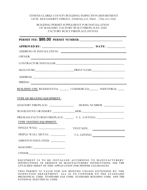 First page of the Fireplace Stove Permit