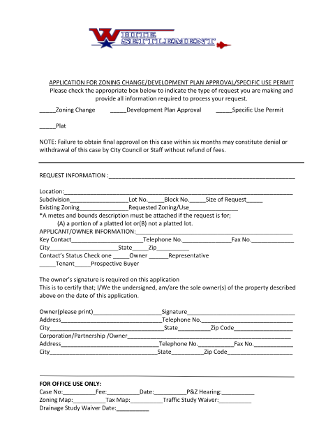 First page of the Plat/Zoning/Specific Use Application