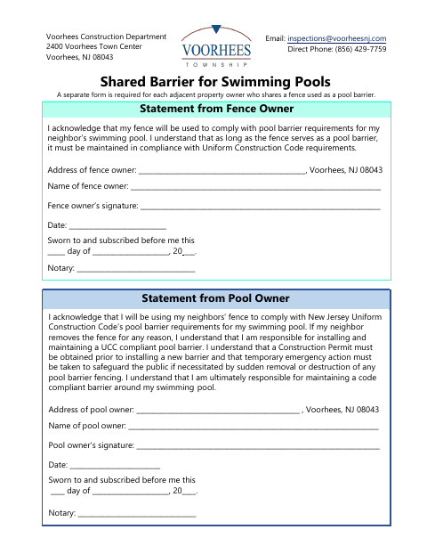 First page of the Shared Barrier for Swimming Pools