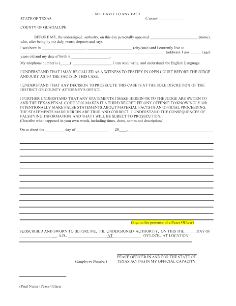 First page of the Affidavit to Any Fact