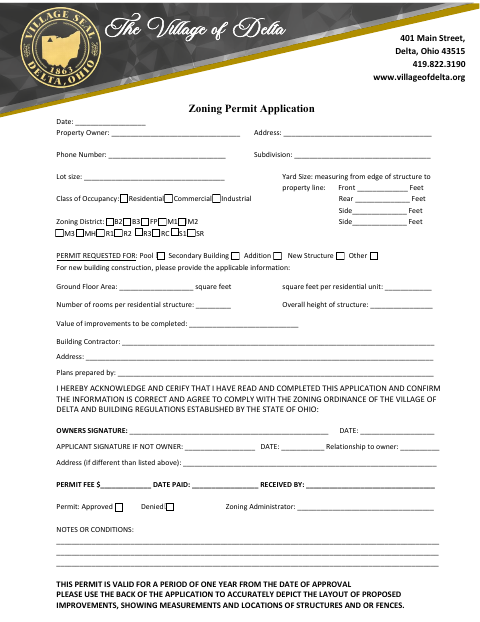 First page of the Zoning Permit Application