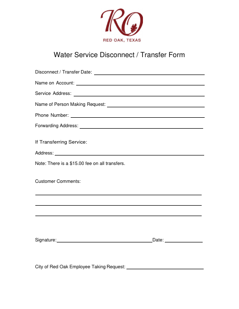 First page of the Water Service Disconnect / Transfer Form