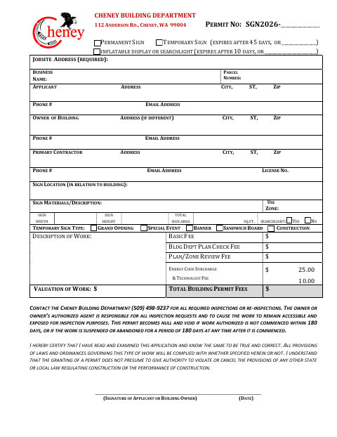 First page of the Sign Permits — Temporary or Permanent Signs