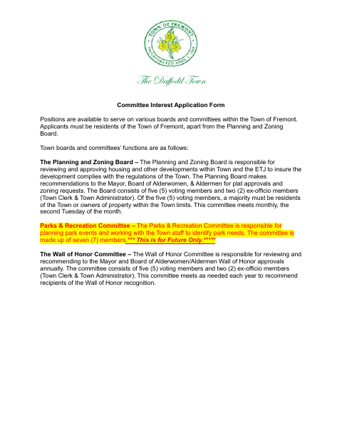 First page of the Committee Interest Application Form