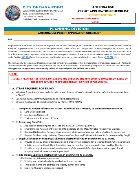 First page of the Antenna Use Permit Checklist