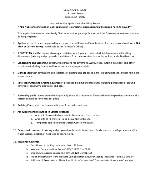 First page of the Building Permit Application