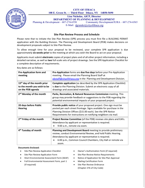 First page of the Site Plan Review Application Packet