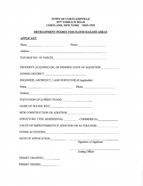 First page of the Development Permit for Flood Hazard Areas
