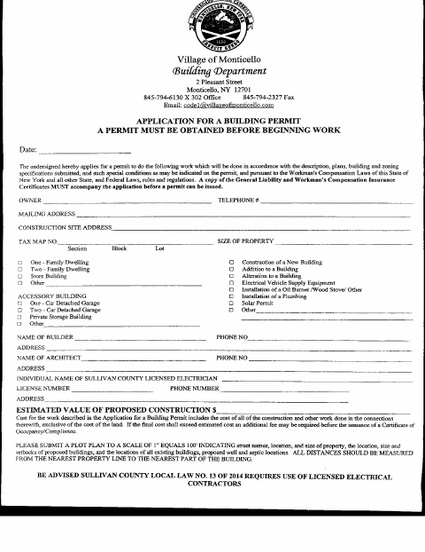 First page of the Application for Building Permit