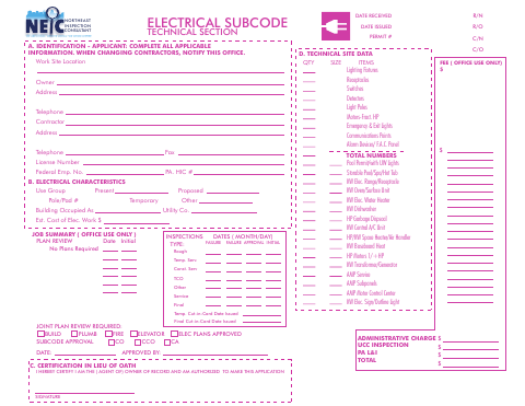 First page of the NEIC Electrical Subcode Application