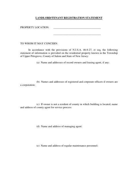 First page of the Landlord/Tenant Registration Statement