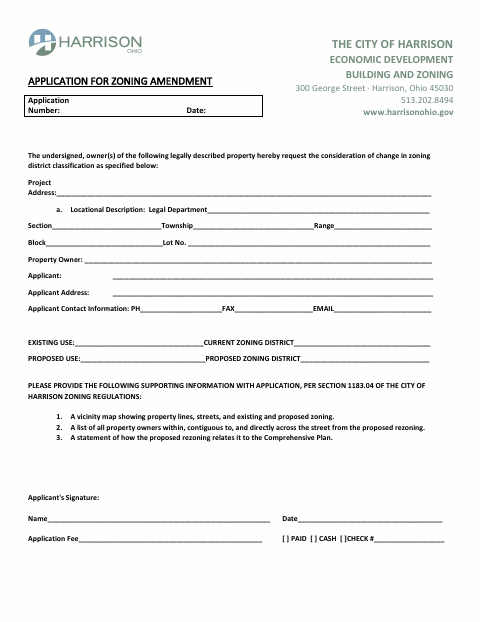 First page of the Zoning Amendment Application