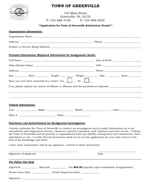 First page of the Application for Solicitation Permit