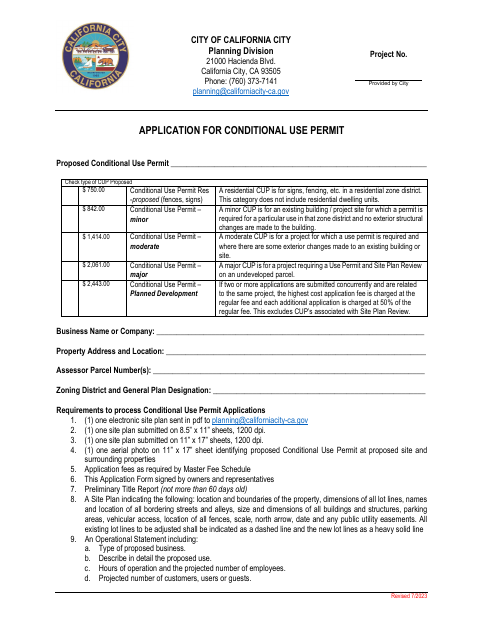 First page of the Conditional Use Permit (CUP) Application