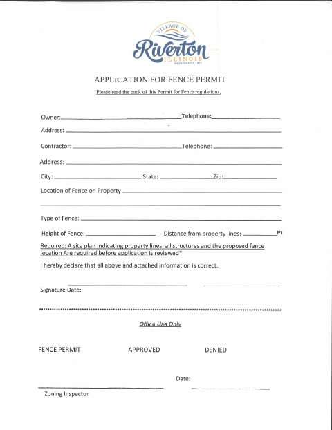First page of the Fence Permit Application