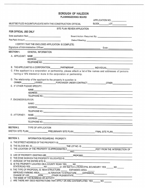 First page of the Planning/Zoning Application