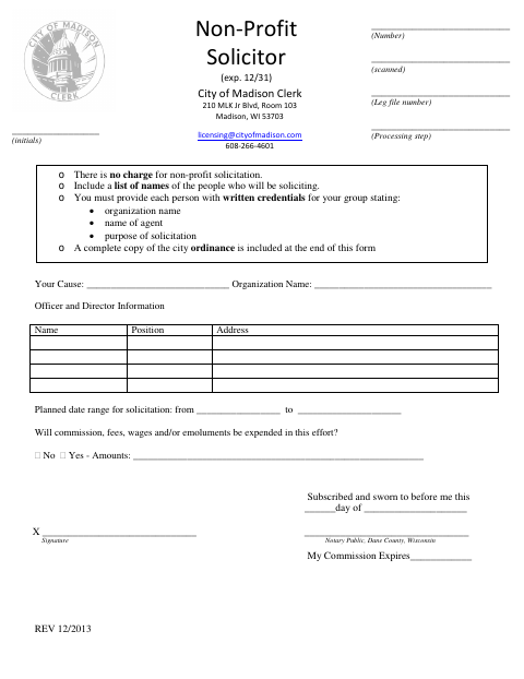 First page of the Non-Profit Solicitor Application