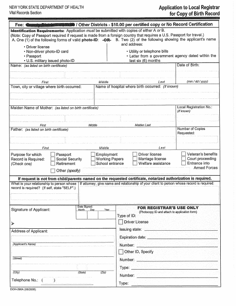 First page of the Application for Copy of Birth Record