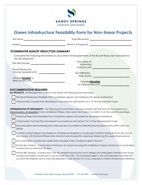 First page of the Green Infrastructure Feasibility Form for Non-Linear Projects