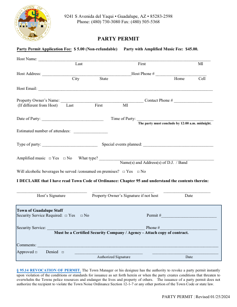 First page of the Party Permit Application