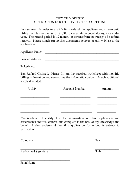 First page of the Application for Utility Users Tax Refund