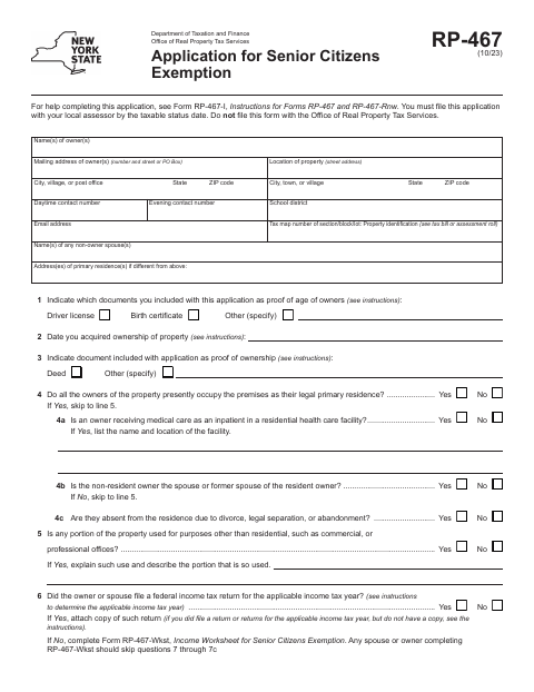 First page of the Application for Senior Citizens Exemption