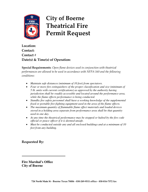 First page of the Theatrical Fire Permit Request