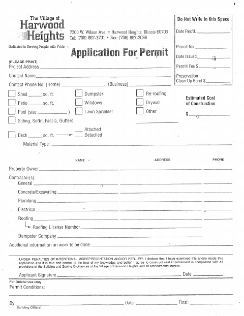 First page of the Building (Miscellaneous) Permit Application