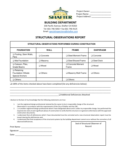 First page of the Structural Observations Report