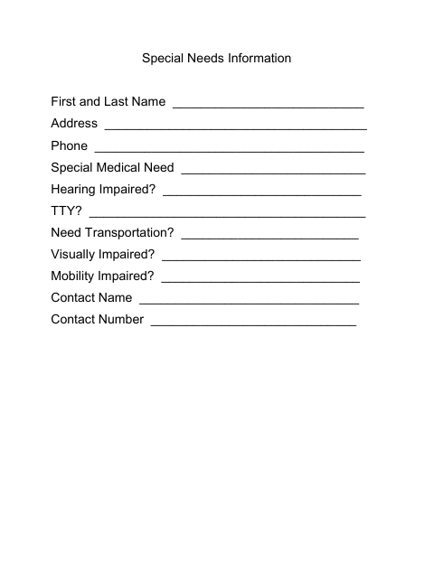 First page of the Special Needs Information