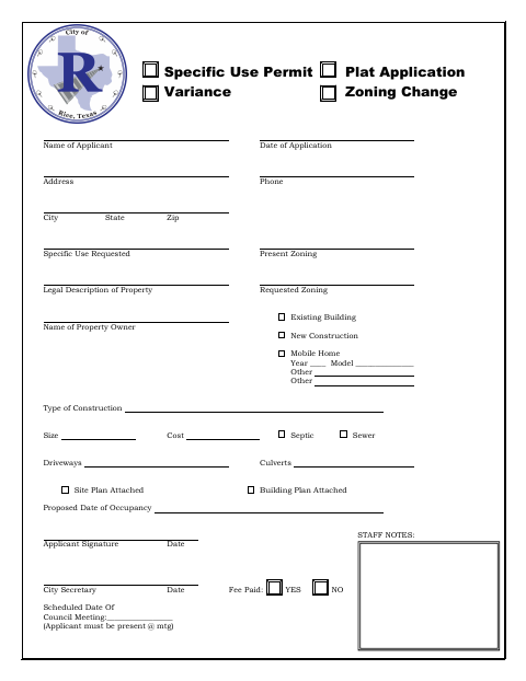 First page of the Special Use Permit Application