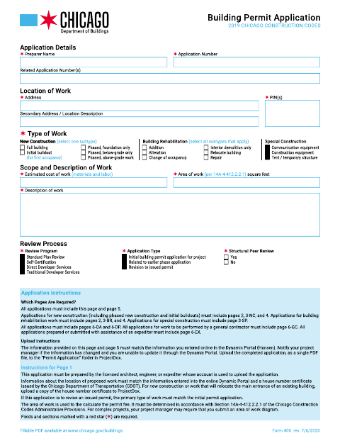 First page of the Building Permit Application Form (Form 400)