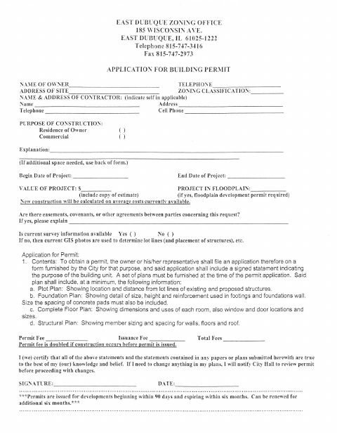 First page of the Building Permit Application