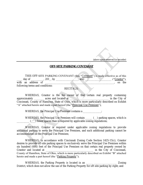 First page of the Off-Site Parking Covenant