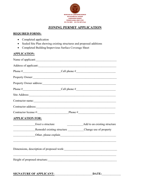 First page of the Zoning Permit Application