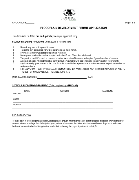 First page of the Floodplain Development Permit Application