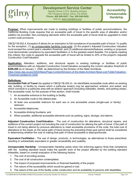 First page of the Accessibility Unreasonable Hardship Request Form