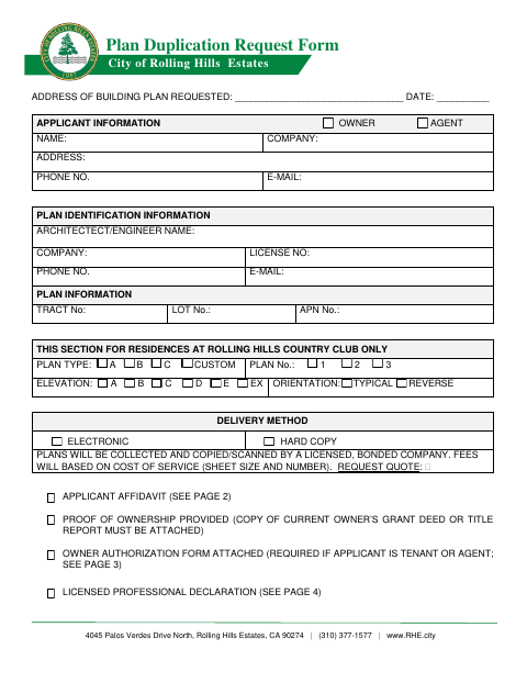 First page of the Plan Duplication Request Form