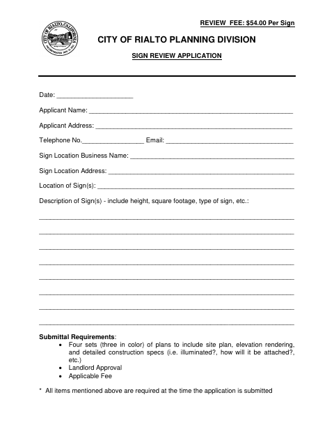 First page of the Sign Review Application