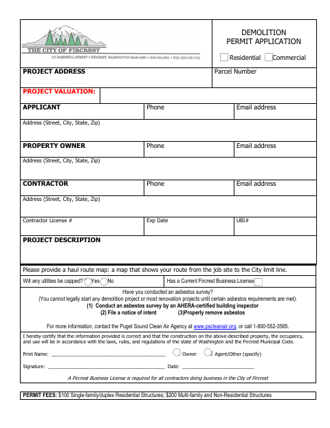 First page of the Demolition Permit Application