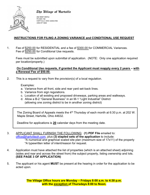 First page of the Zoning Variance and Conditional Use Request