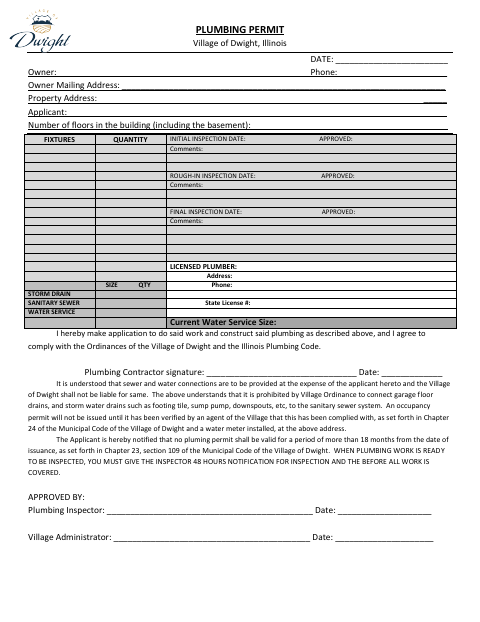 First page of the Plumbing Permit Application