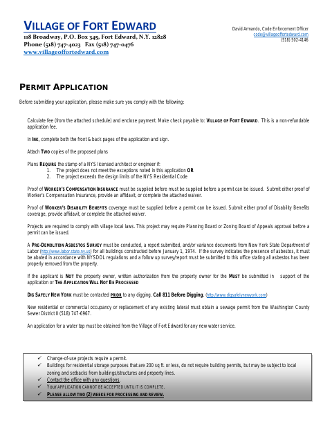 First page of the Permit Application